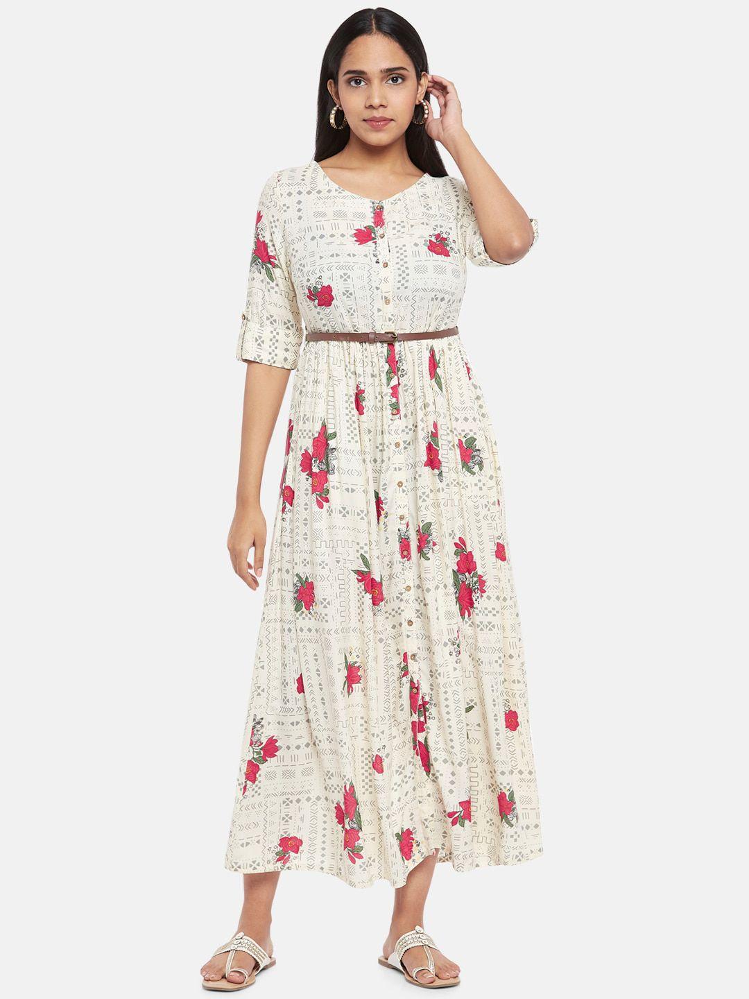 akkriti by pantaloons women off white & pink floral maxi dress