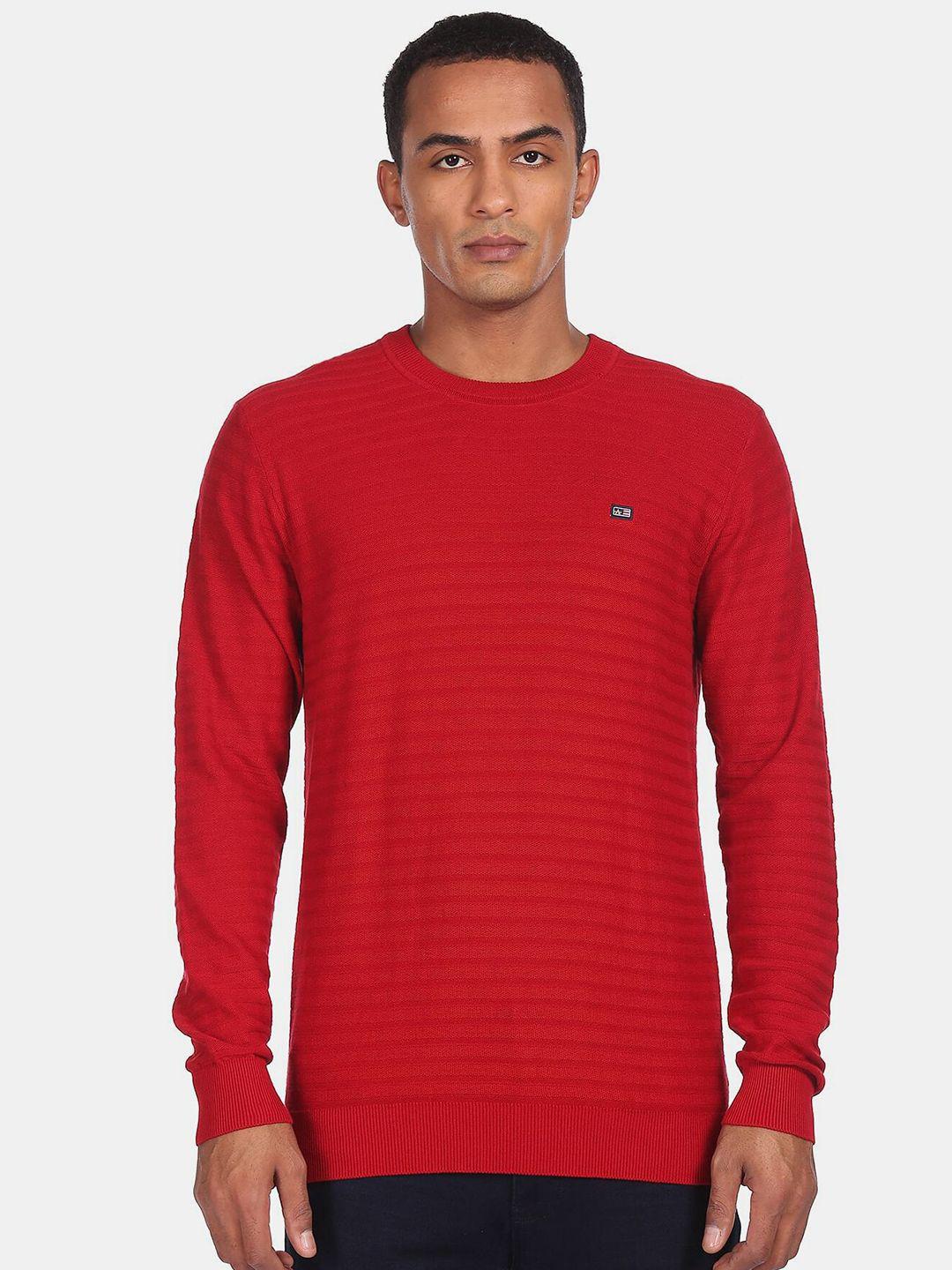 arrow sport men red striped crew neck pullover