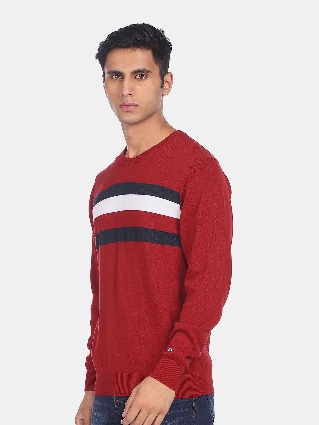 arrow sport men red & white striped cotton pullover