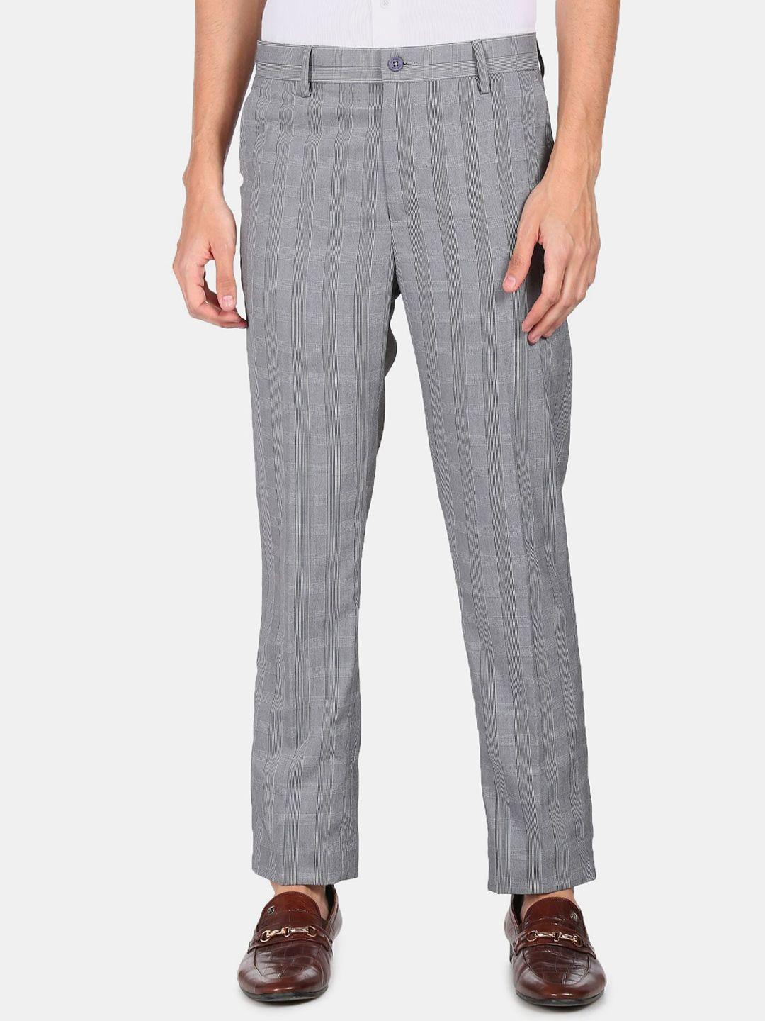 excalibur men grey checked trousers