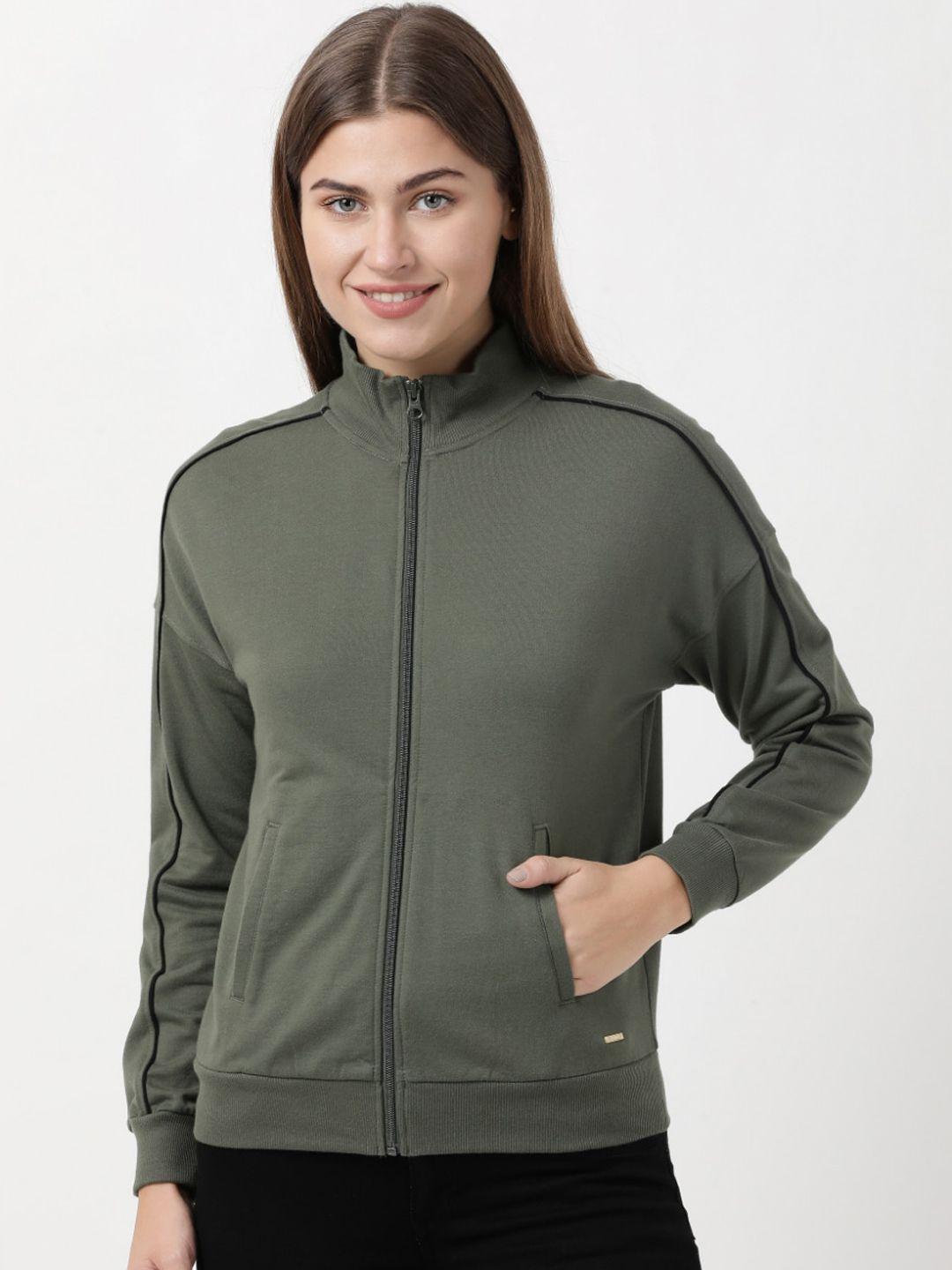 jockey women green solid bomber jacket