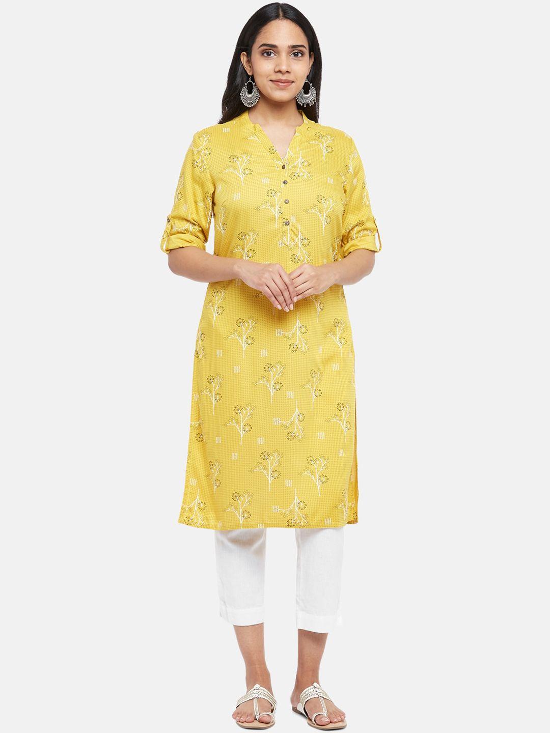 rangmanch by pantaloons women mustard yellow floral printed kurta