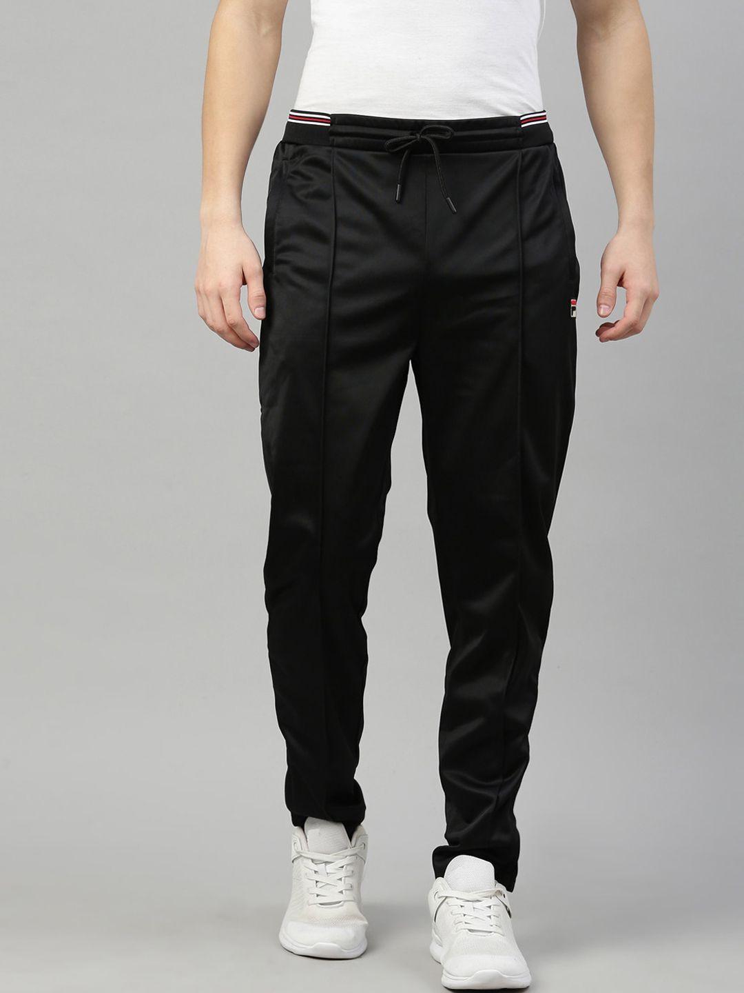 fila men black solid training or gym track pants