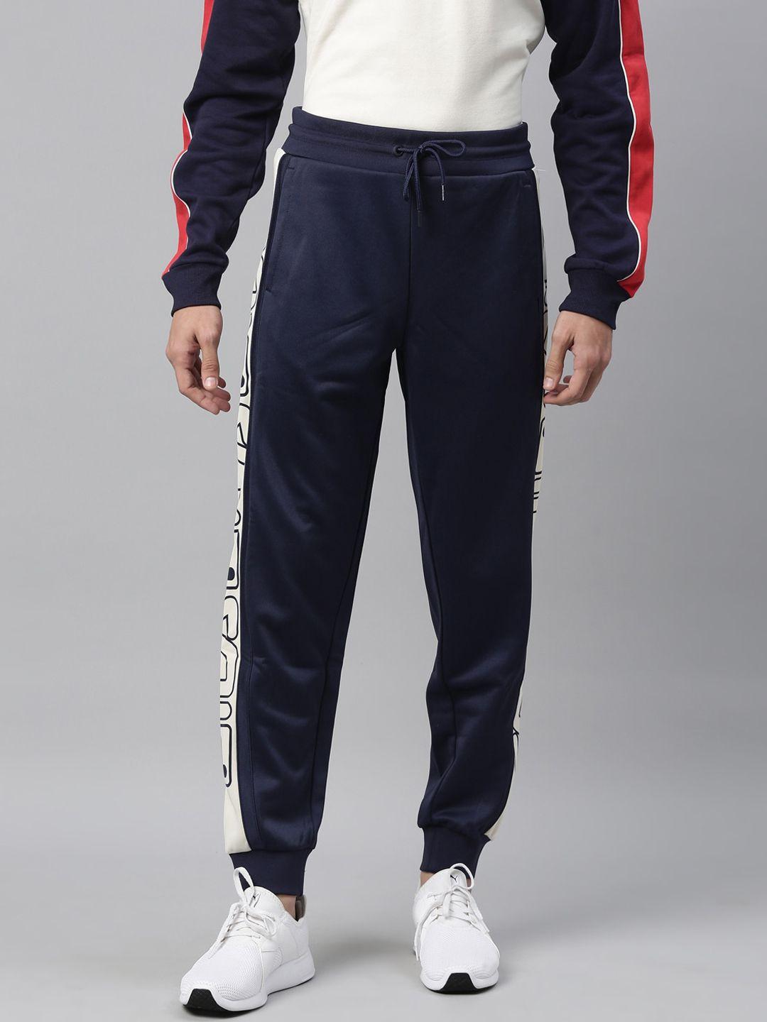 fila men navy blue & white solid cotton joggers