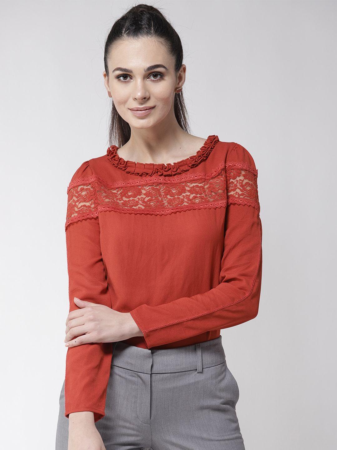 la zoire women rust georgette lace top