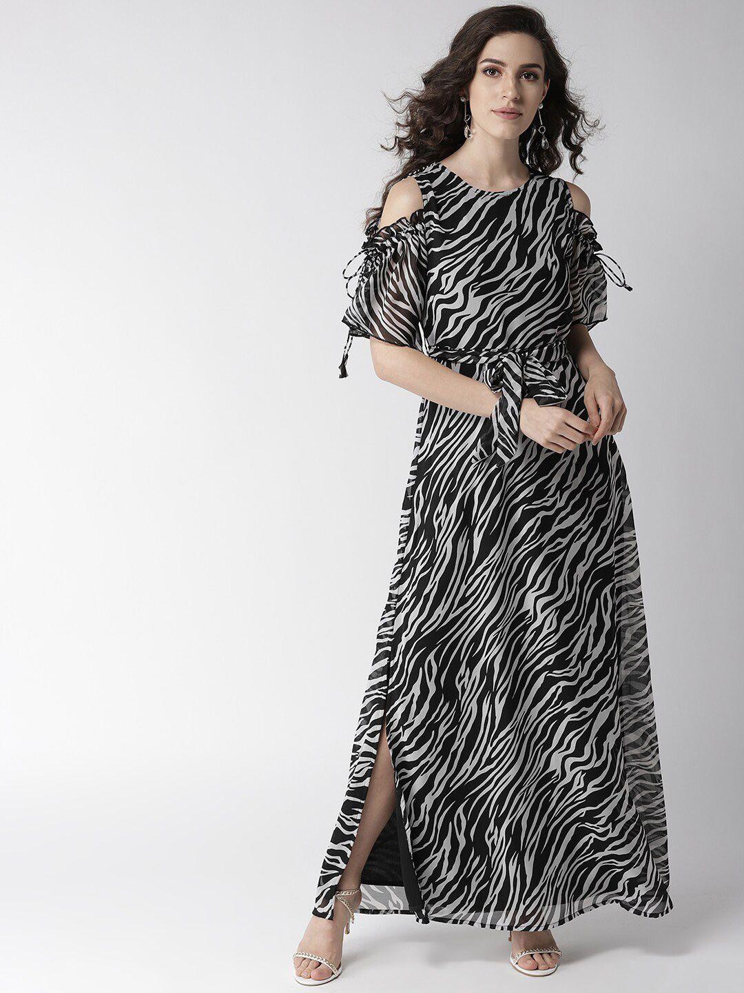 la zoire women white animal print georgette maxi dress