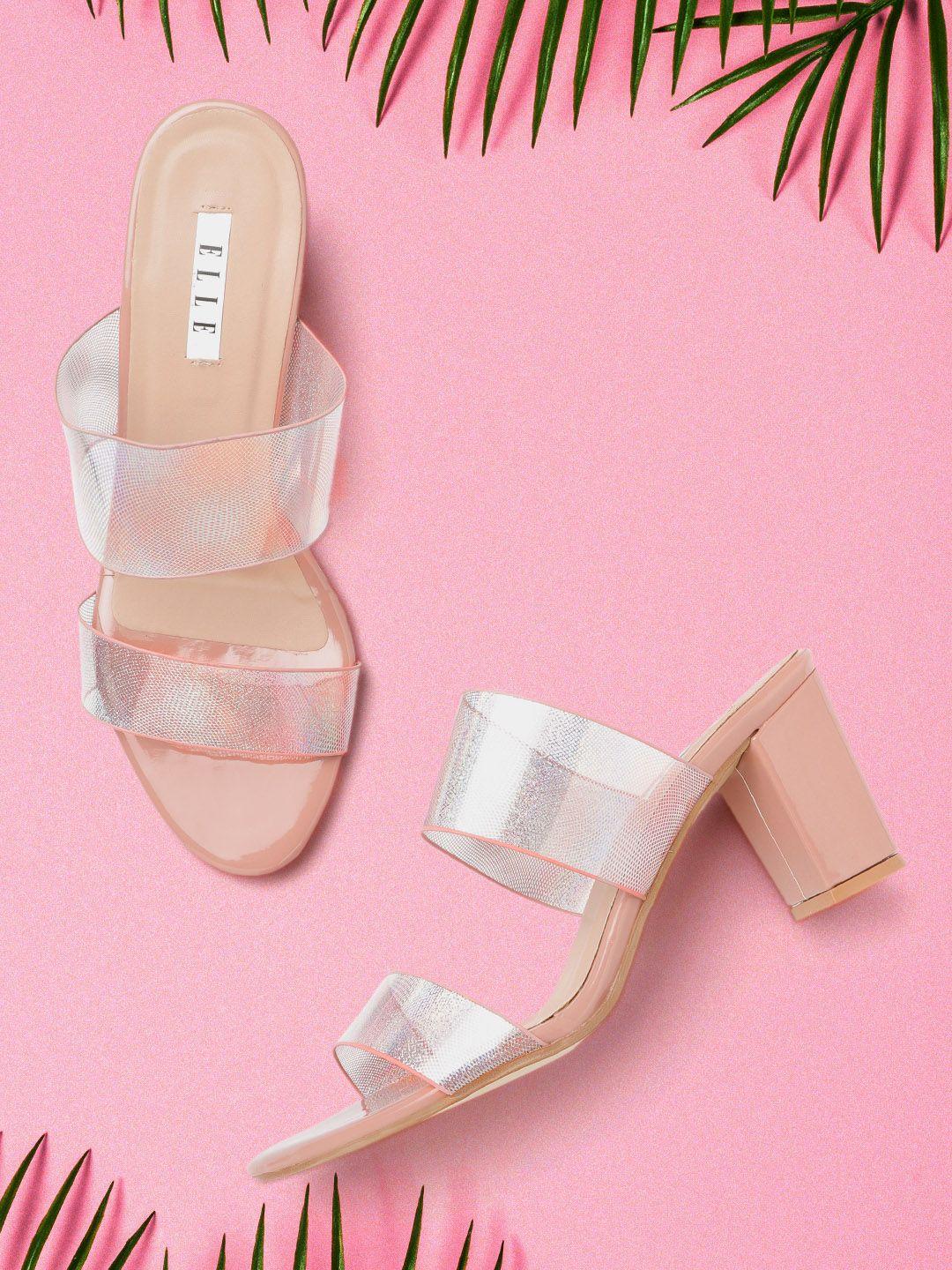 elle transparent iridescent effect block heels