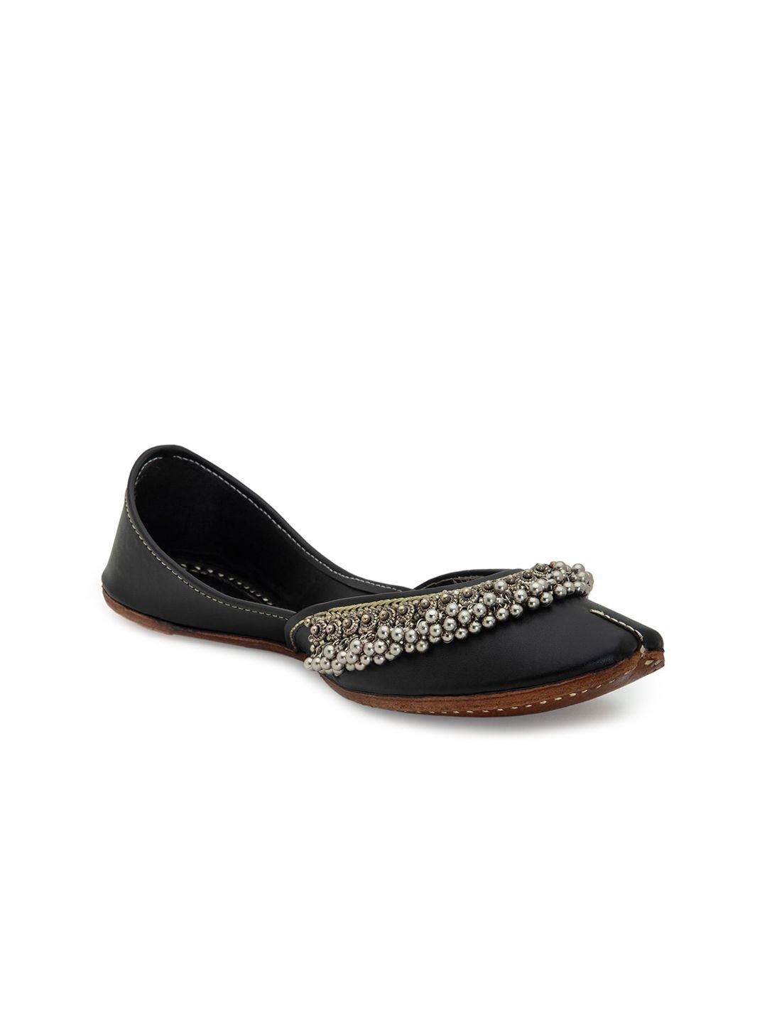 5 elements women black embellished mojaris flats