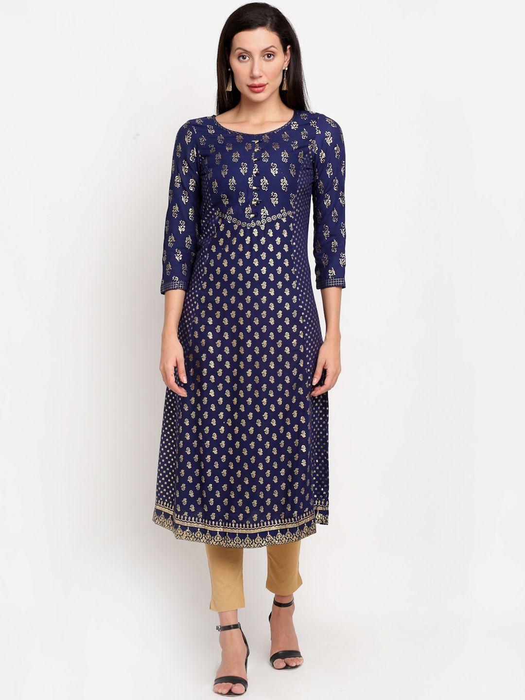 lovely lady women navy blue printed kurta