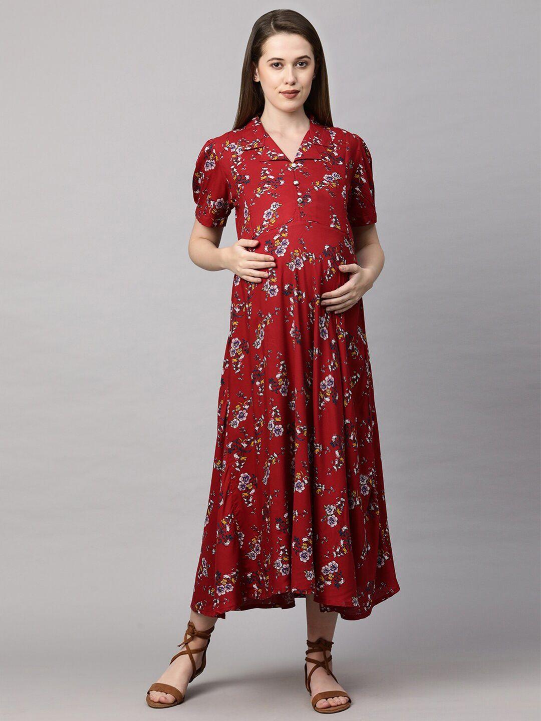 momtobe women red floral maternity nursing maxi dress