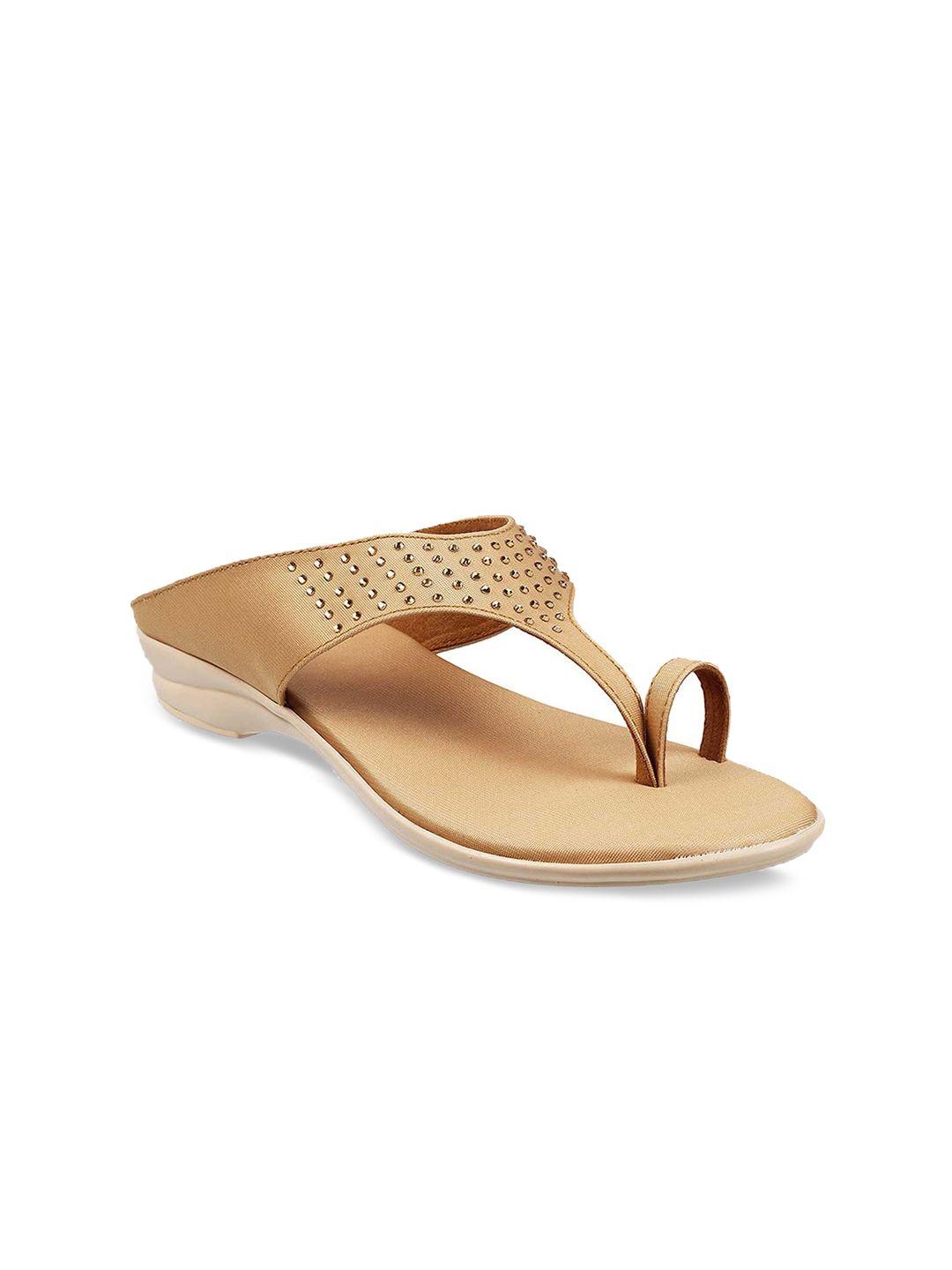 walkway by metro women gold-toned embellished one toe flats