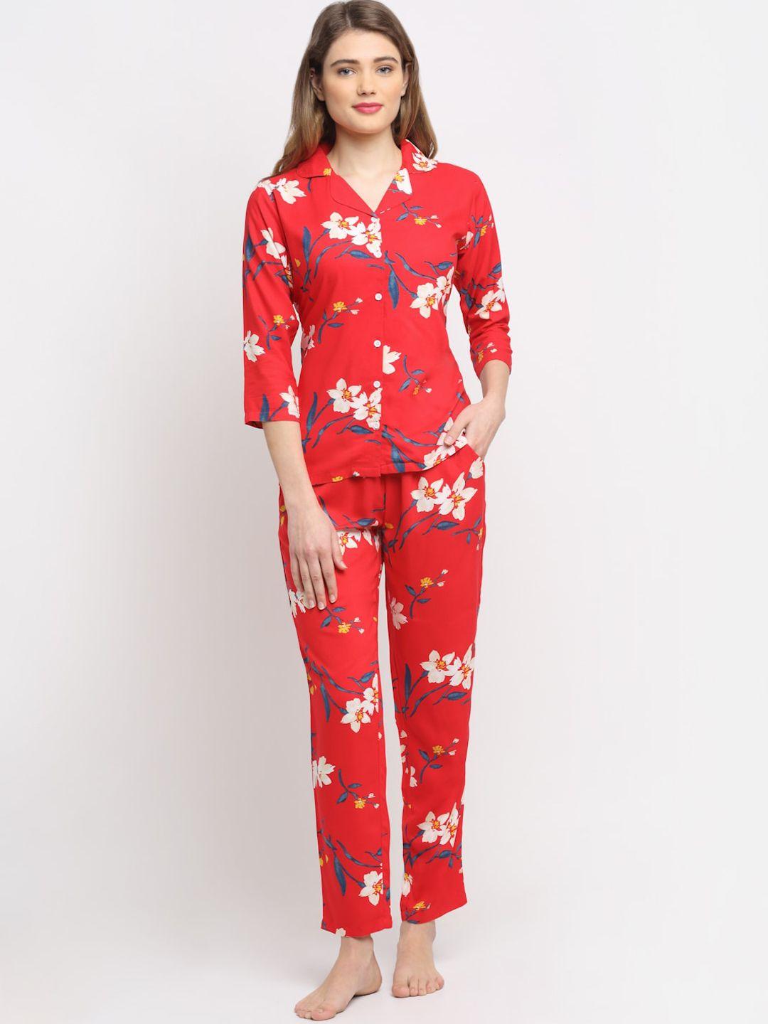 boston club women red & brown printed night suit