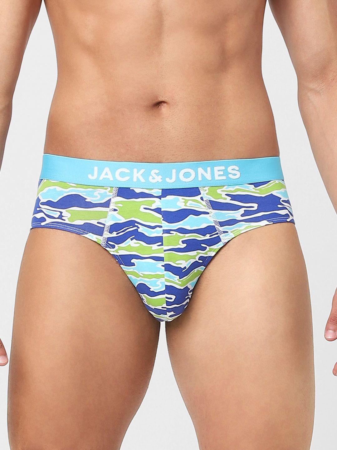 jack & jones men blue & green printed cotton basic briefs