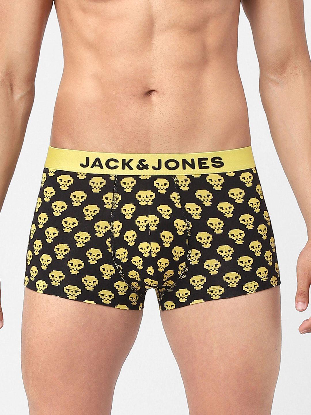 jack & jones men yellow & black printed cotton trunks 116797901