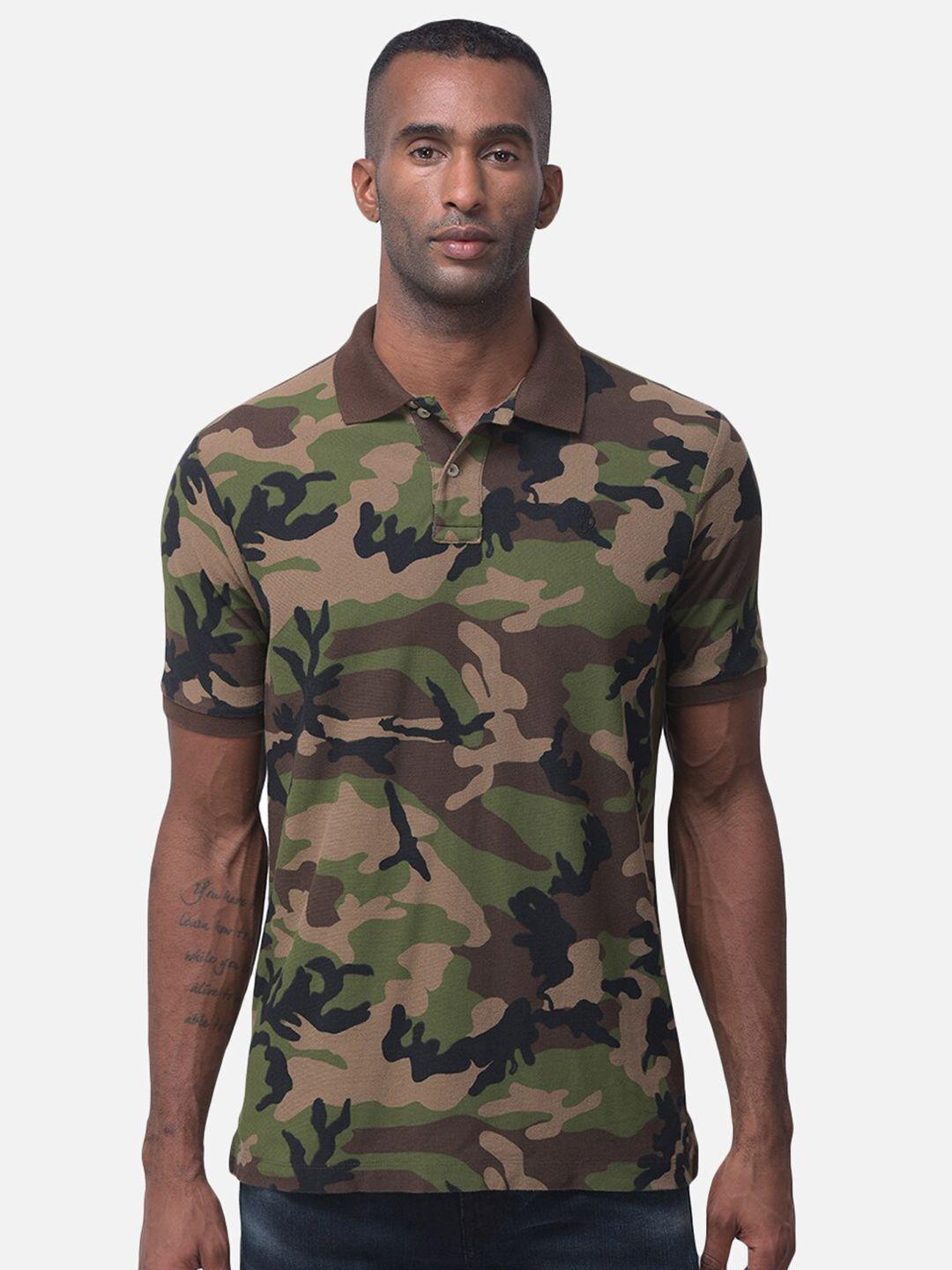 woodland men multicoloured camouflage printed polo collar tropical t-shirt