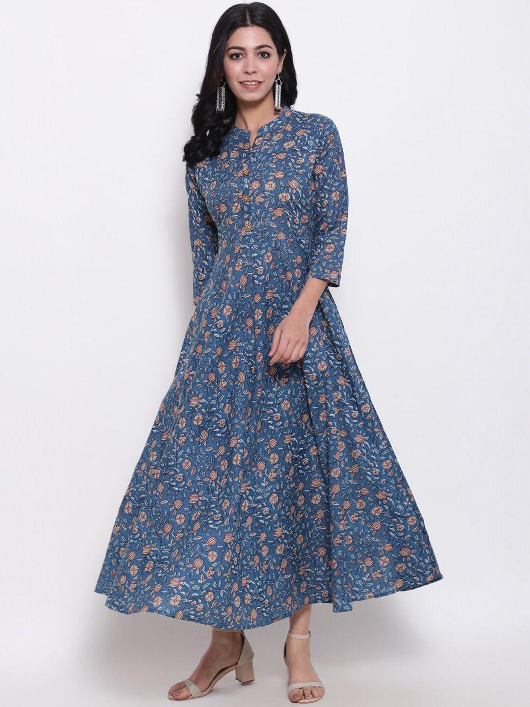 glam roots blue floral printed cotton maxi dress