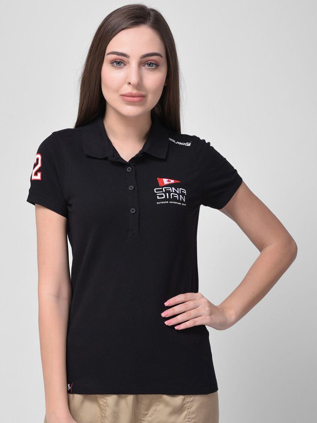 woodland women black polo collar t-shirt