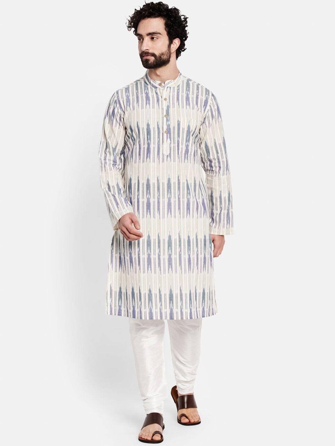 fabindia men white ikat weave slim fit kurta