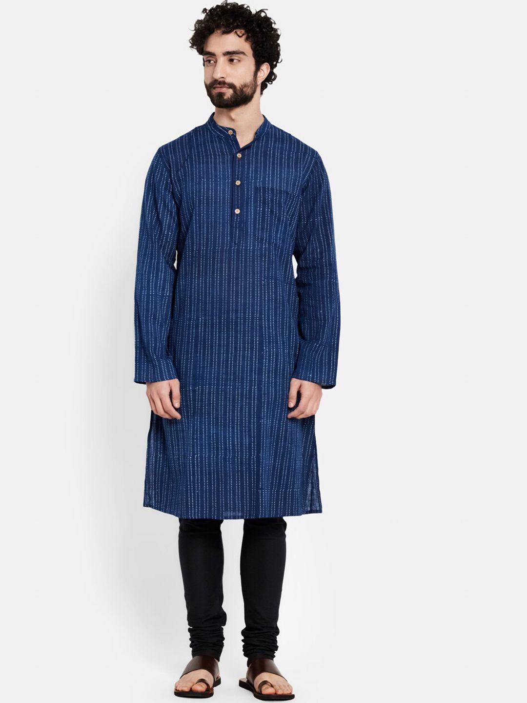 fabindia men navy blue striped slim fit kurta