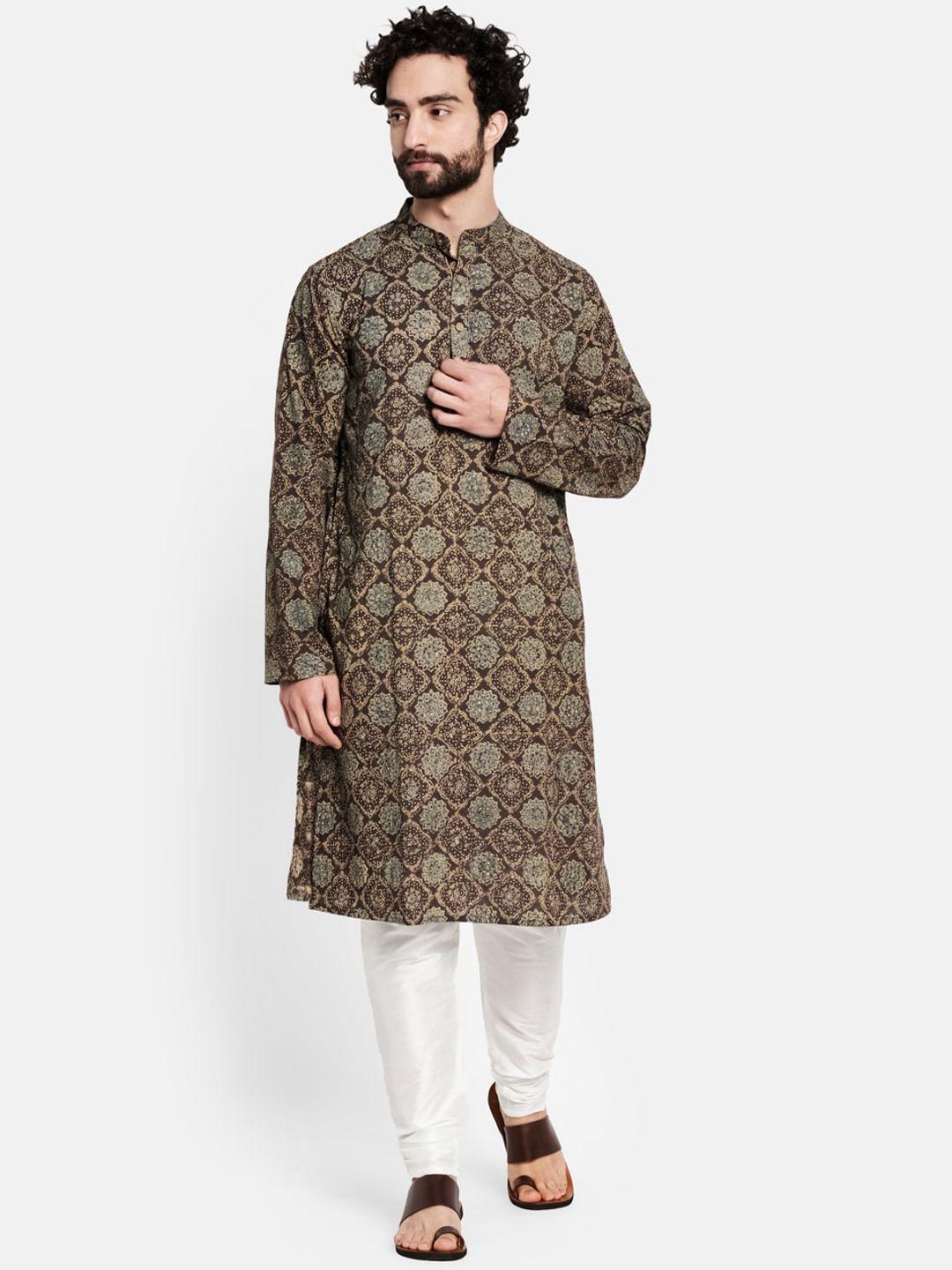 fabindia men brown ethnic motifs printed kurta