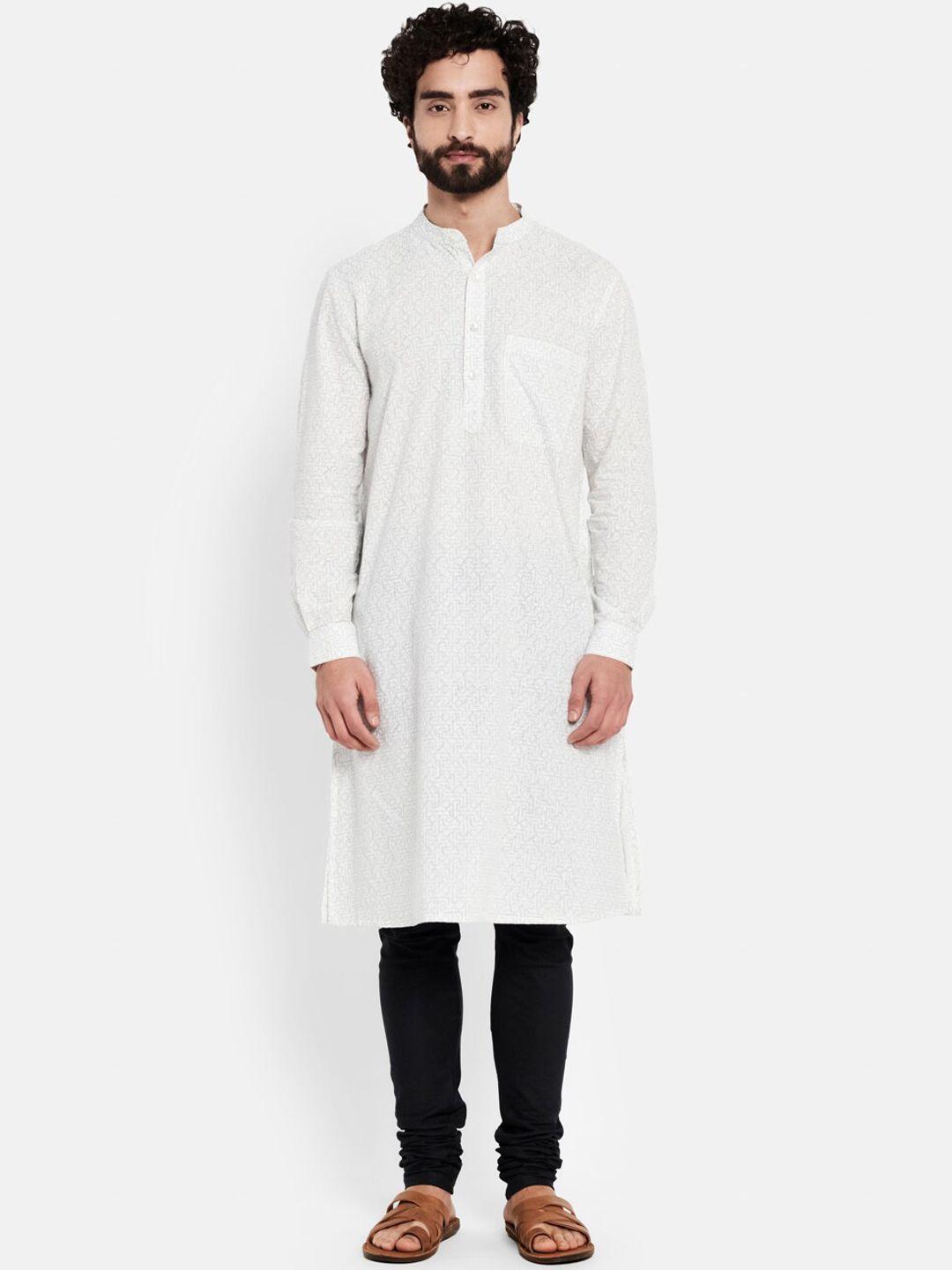 fabindia men white printed cotton kurta