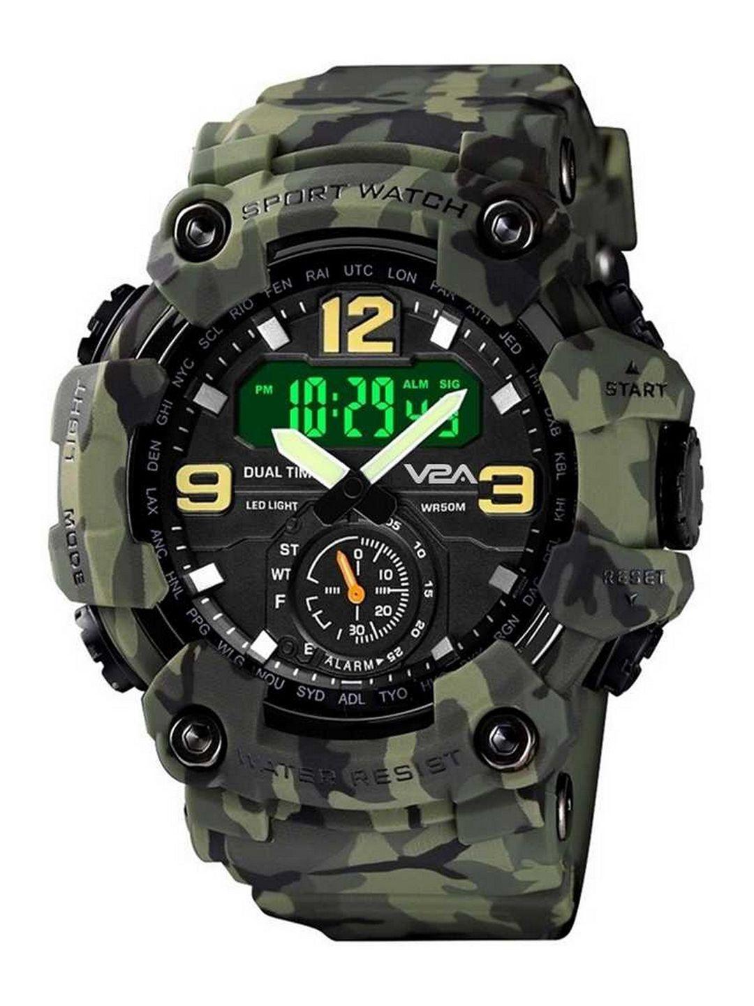 v2a men green dial & green straps analogue and digital multi function watch v2a-1637-camo