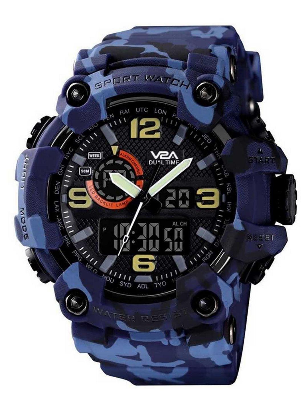 v2a men blue dial & straps analogue and digital watch v2a-1520-camoblue