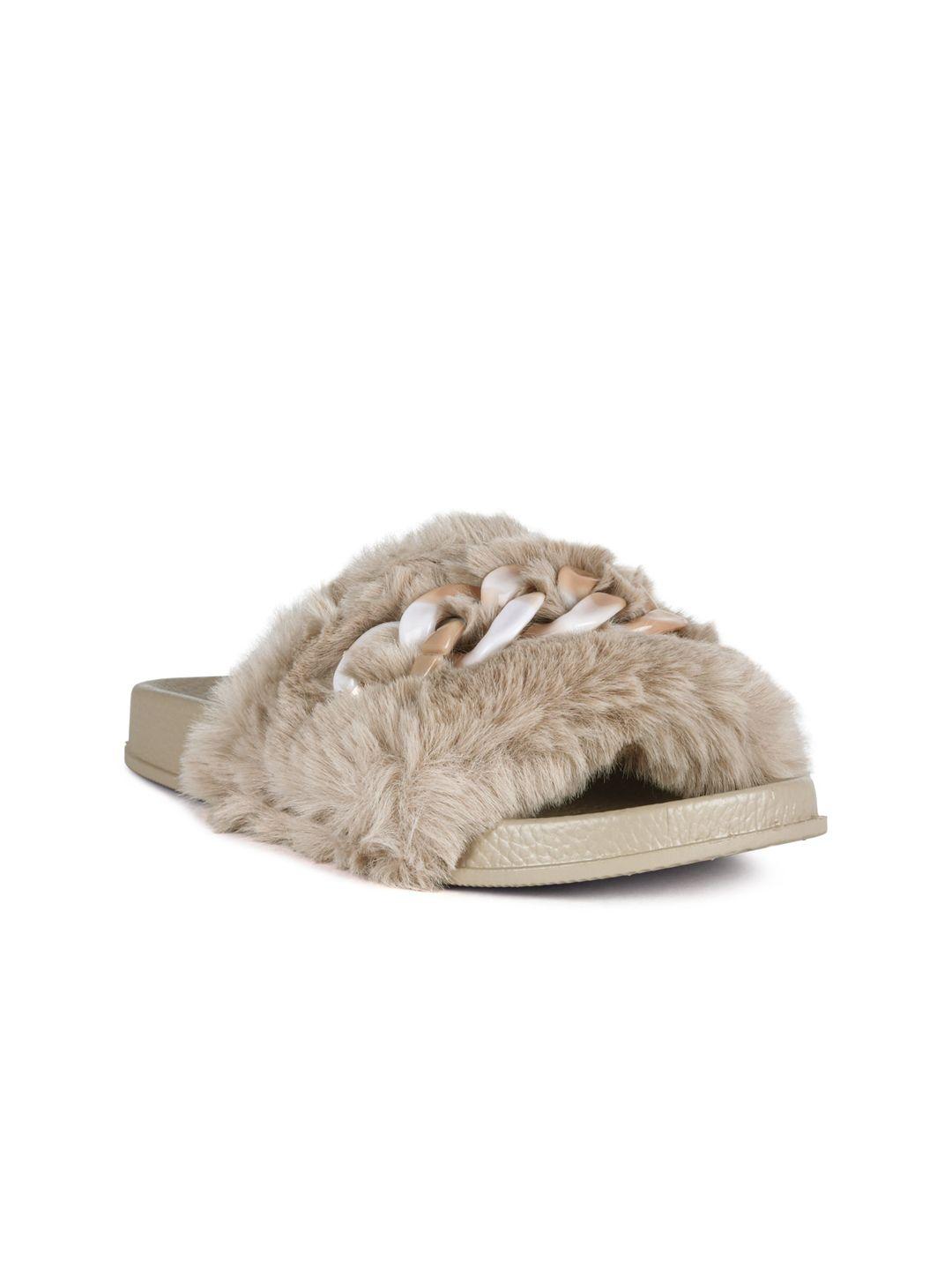 london rag women beige fur sliders