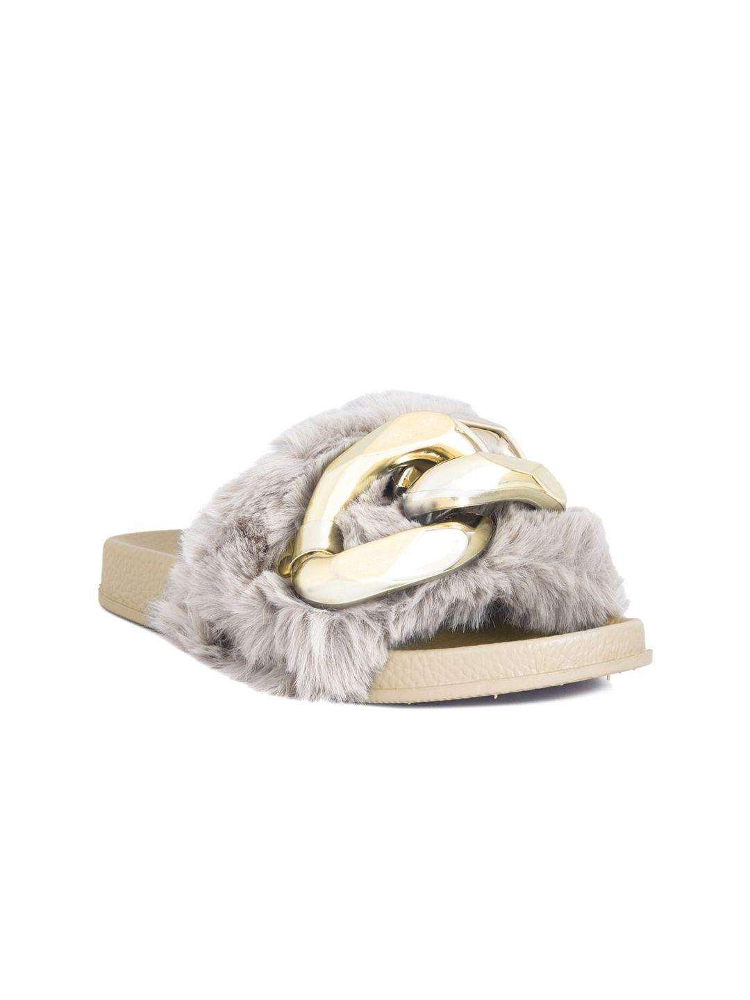 london rag women beige fur slides