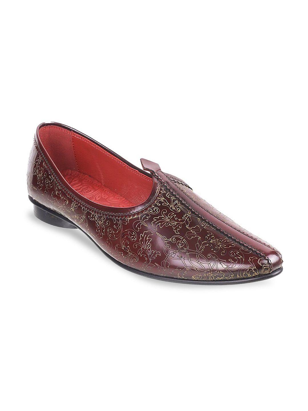 j fontini men maroon ethnic leather shoe-style sandals