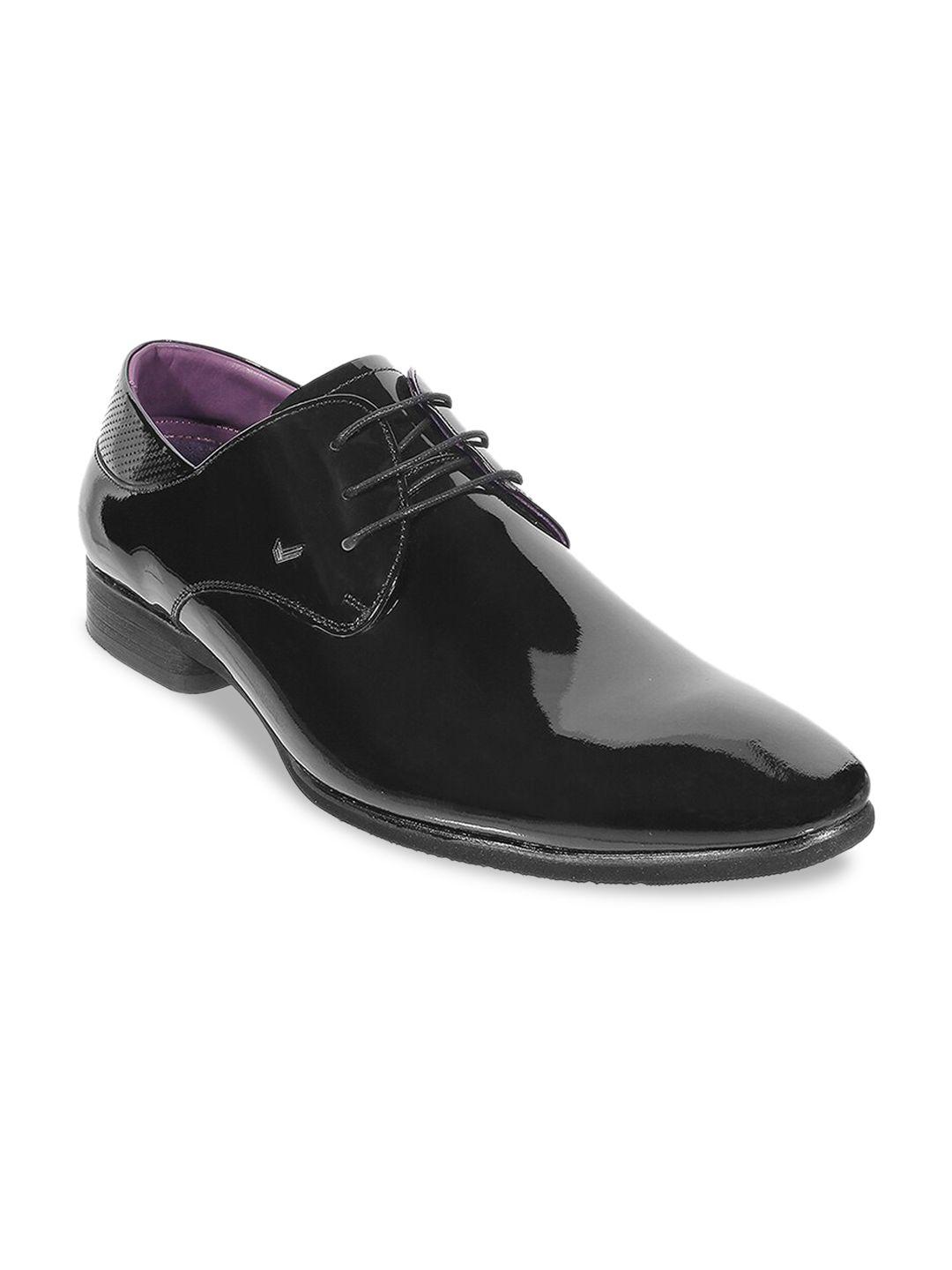 davinchi men black solid leather formal derby shoes