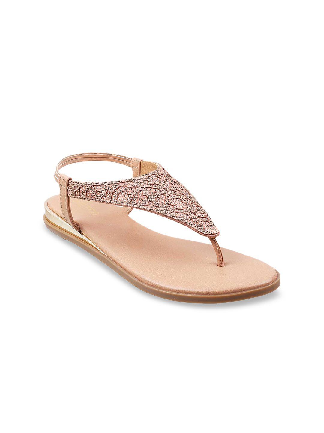 metro women rose gold embellished open toe flats