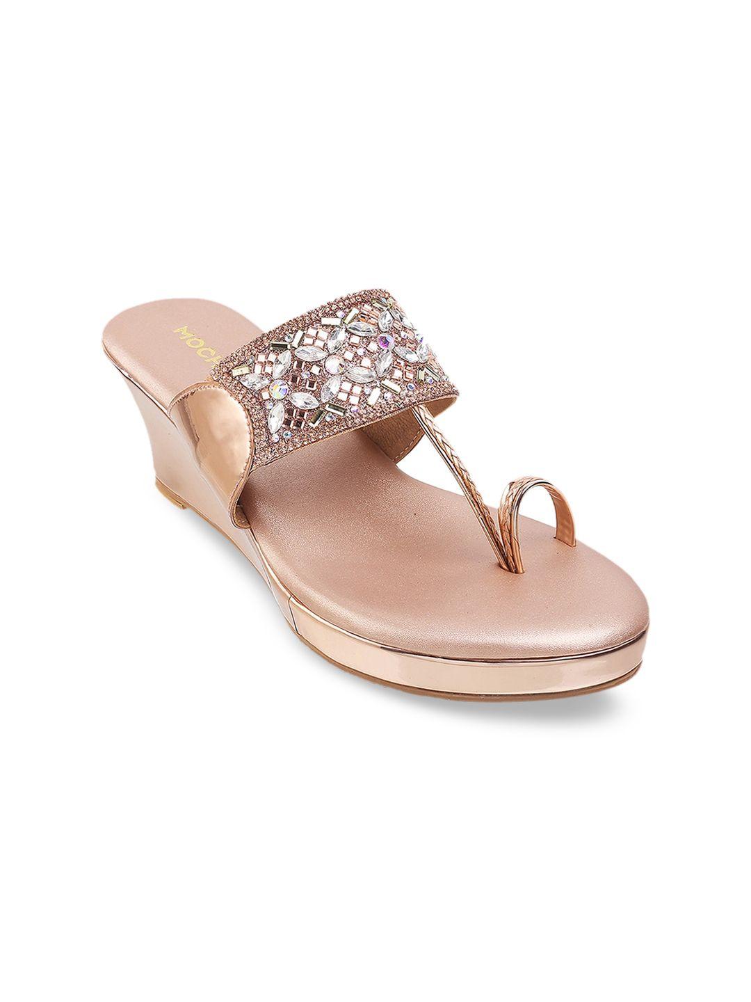 mochi rose gold-toned embellished open toe wedge sandals