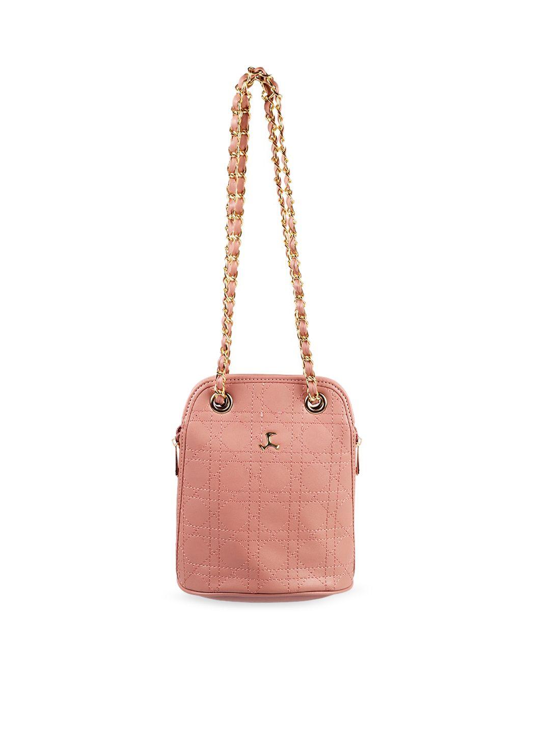 mochi peach-coloured textured pu structured sling bag