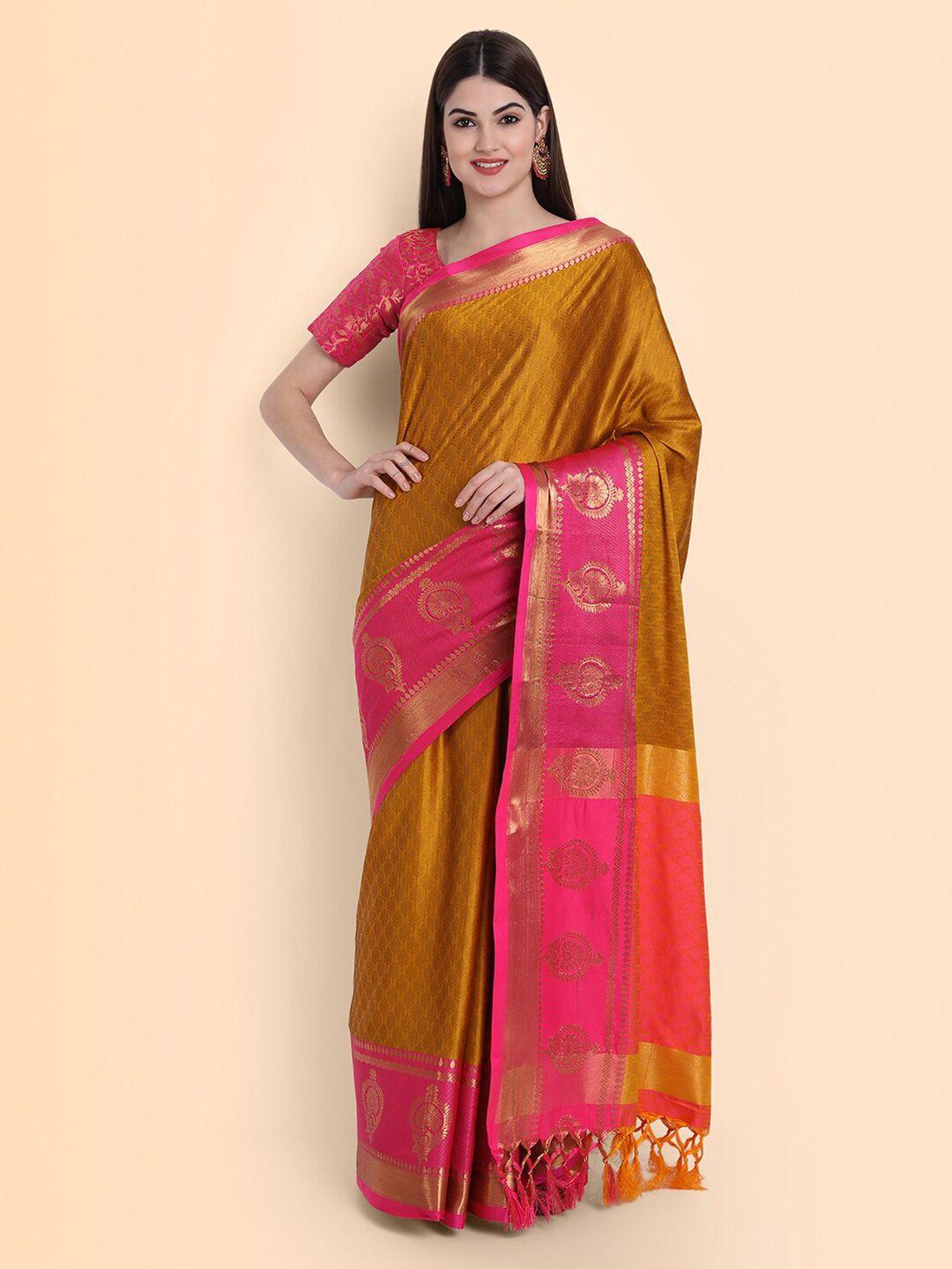 mitera gold-toned & pink woven design saree