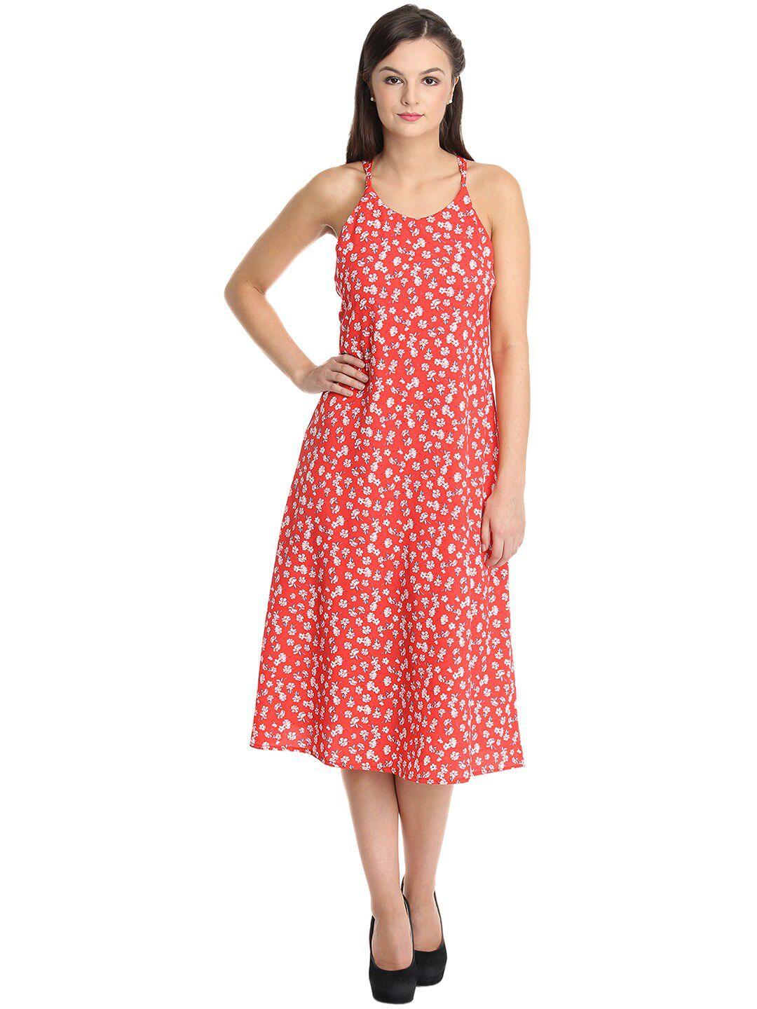 dodo & moa red floral halter neck crepe a-line midi dress