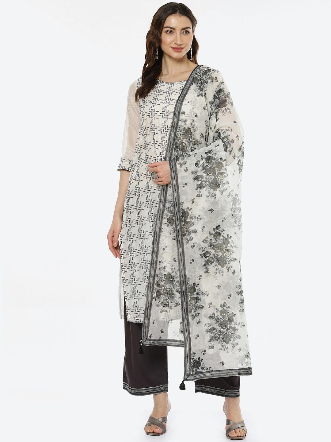 biba women off white printed kurta set with dupatta