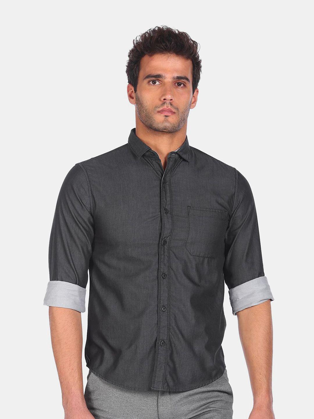 cherokee men black pure cotton casual shirt