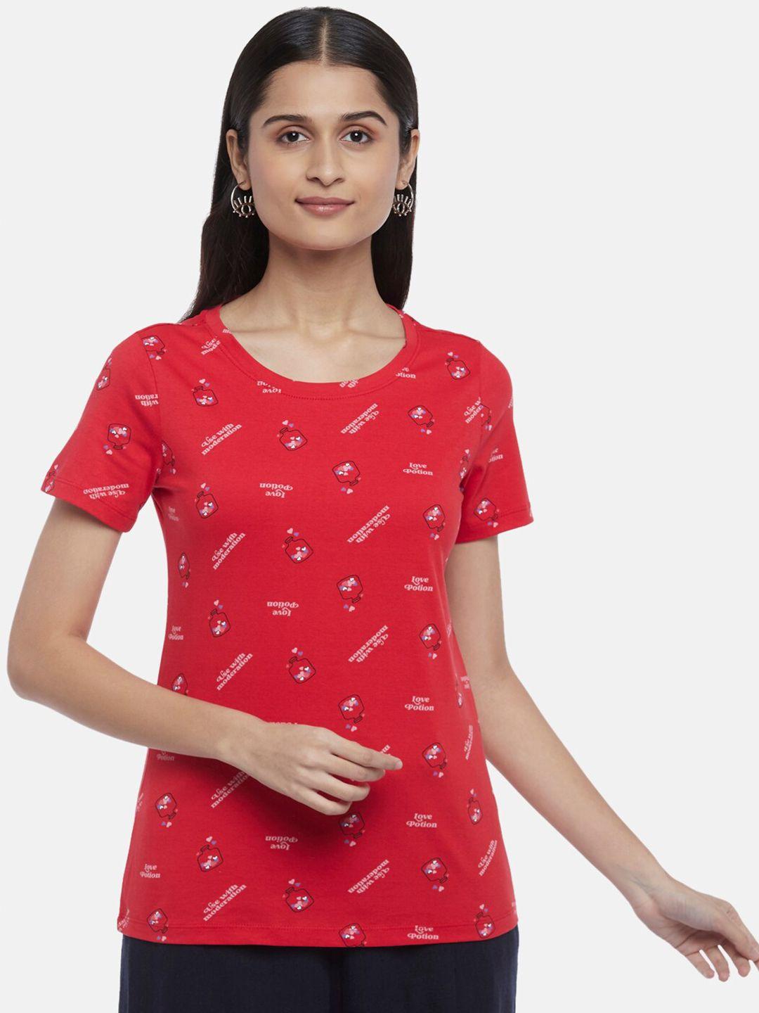 honey by pantaloons women red printed pure cotton t-shirt