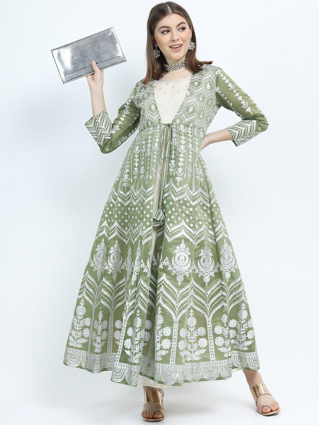 vishudh green ethnic motifs ethnic maxi dress with jacket