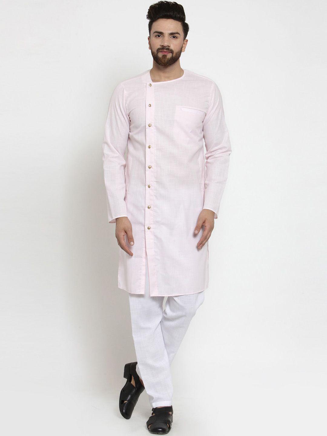 treemoda men pink angrakha linen kurta with pyjamas