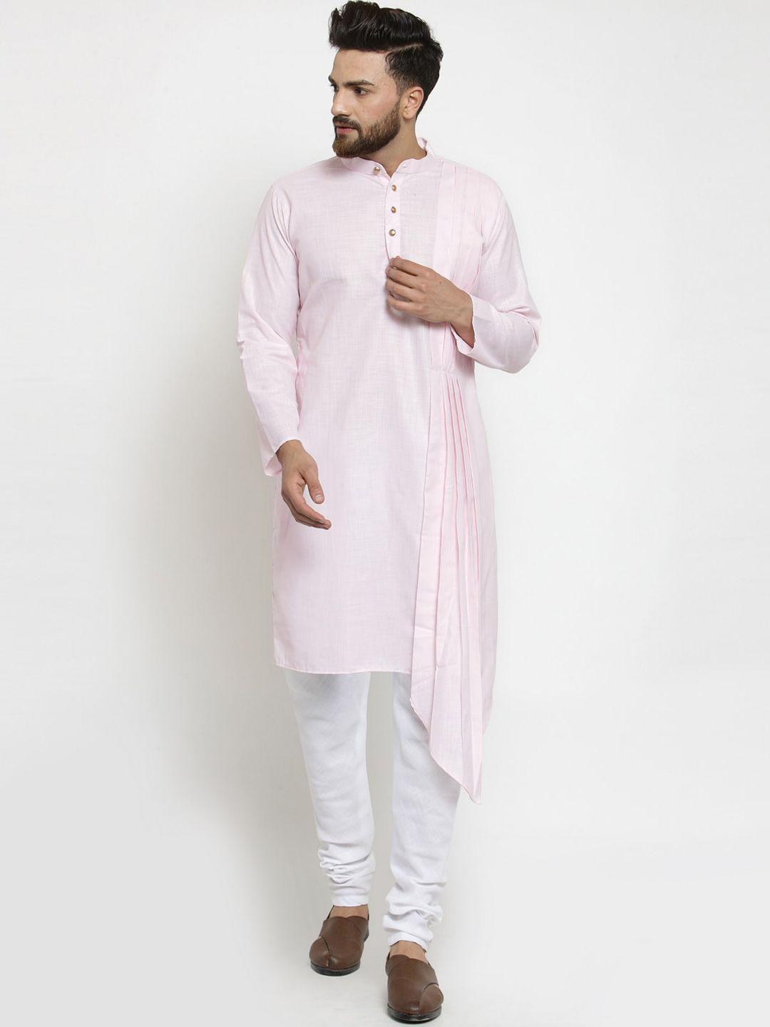 treemoda men pink & white linen kurta with pyjamas