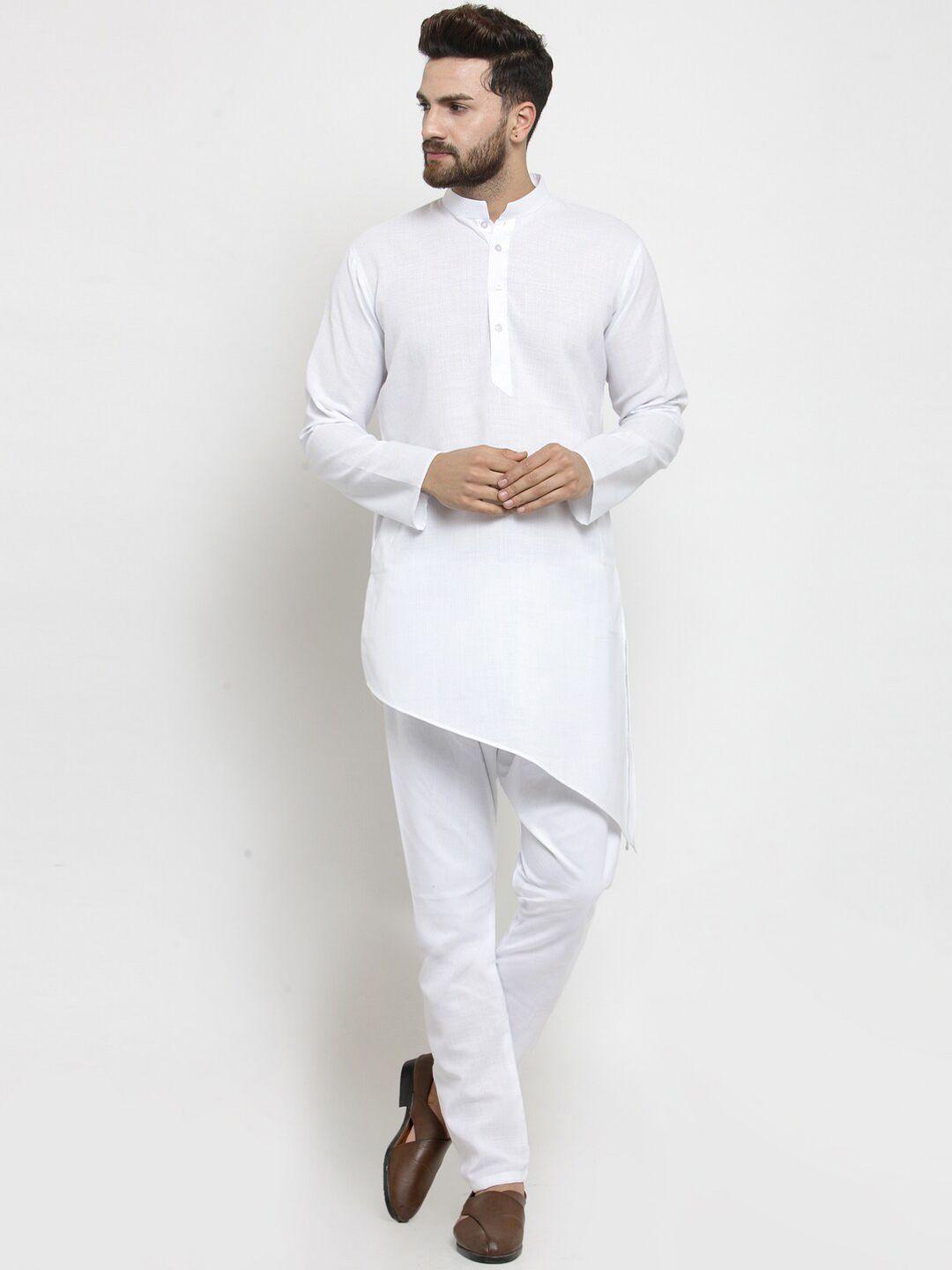 treemoda men white angrakha linen kurta with pyjamas