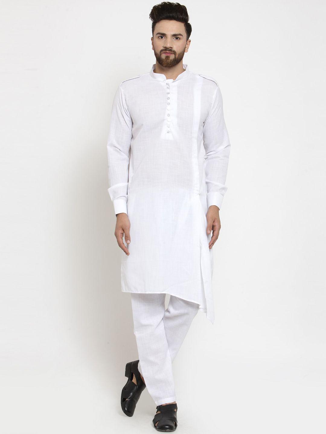 treemoda men white angrakha linen kurta with pyjamas