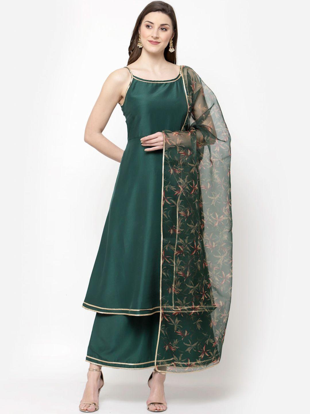 myshka women green kurta with palazzos & with dupatta