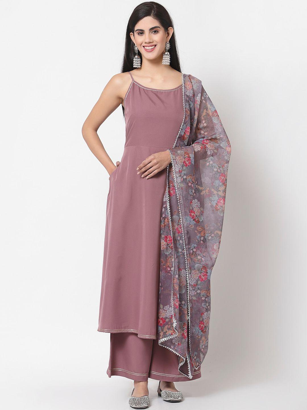 myshka women mauve kurta with palazzos & with dupatta