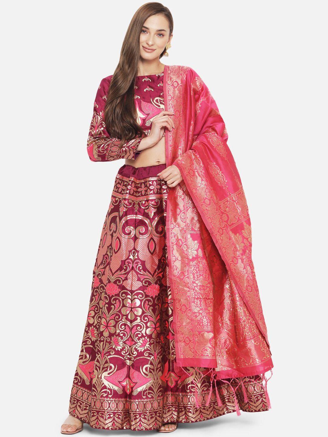 mitera women purple & pink stitched lehenga & unstitched blouse with dupatta