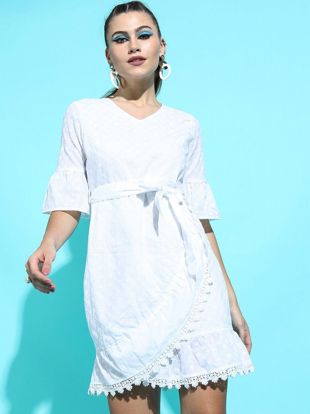 tokyo talkies women classic white self-design dress