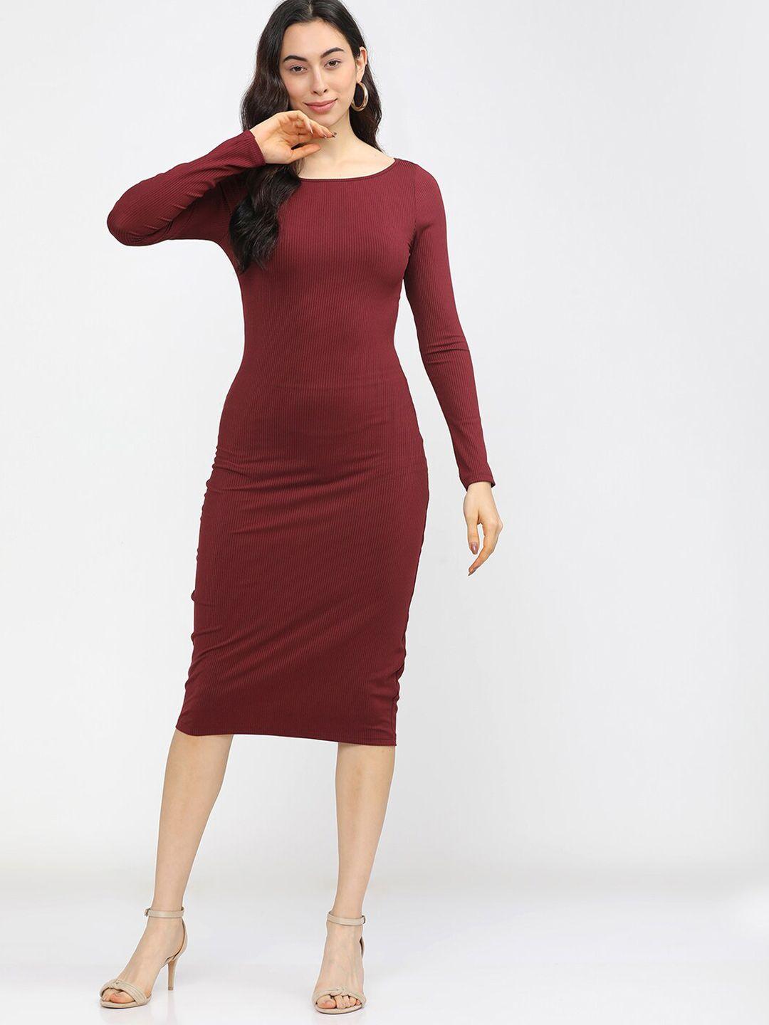 tokyo talkies maroon bodycon midi dress