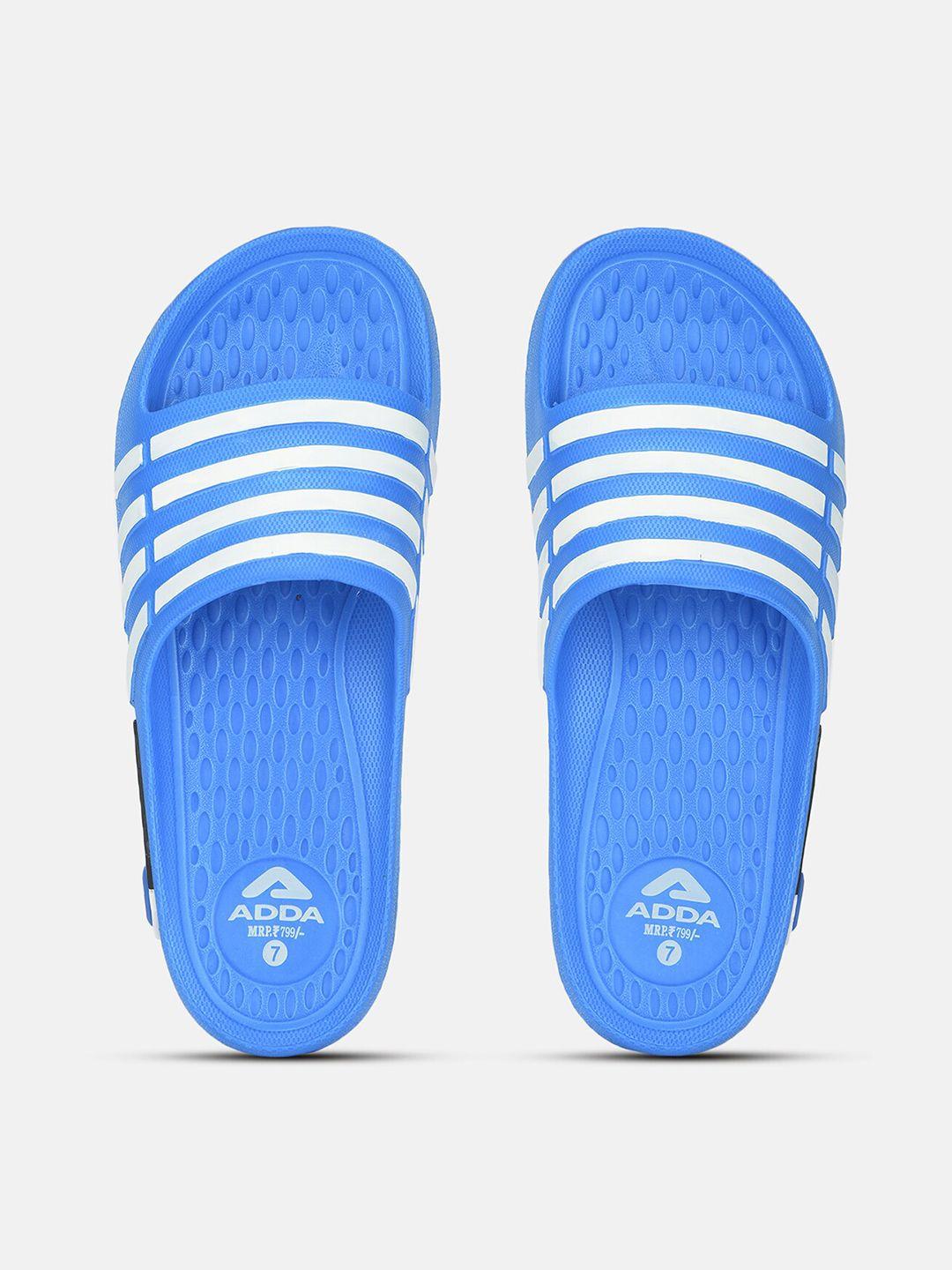 adda men blue striped sliders